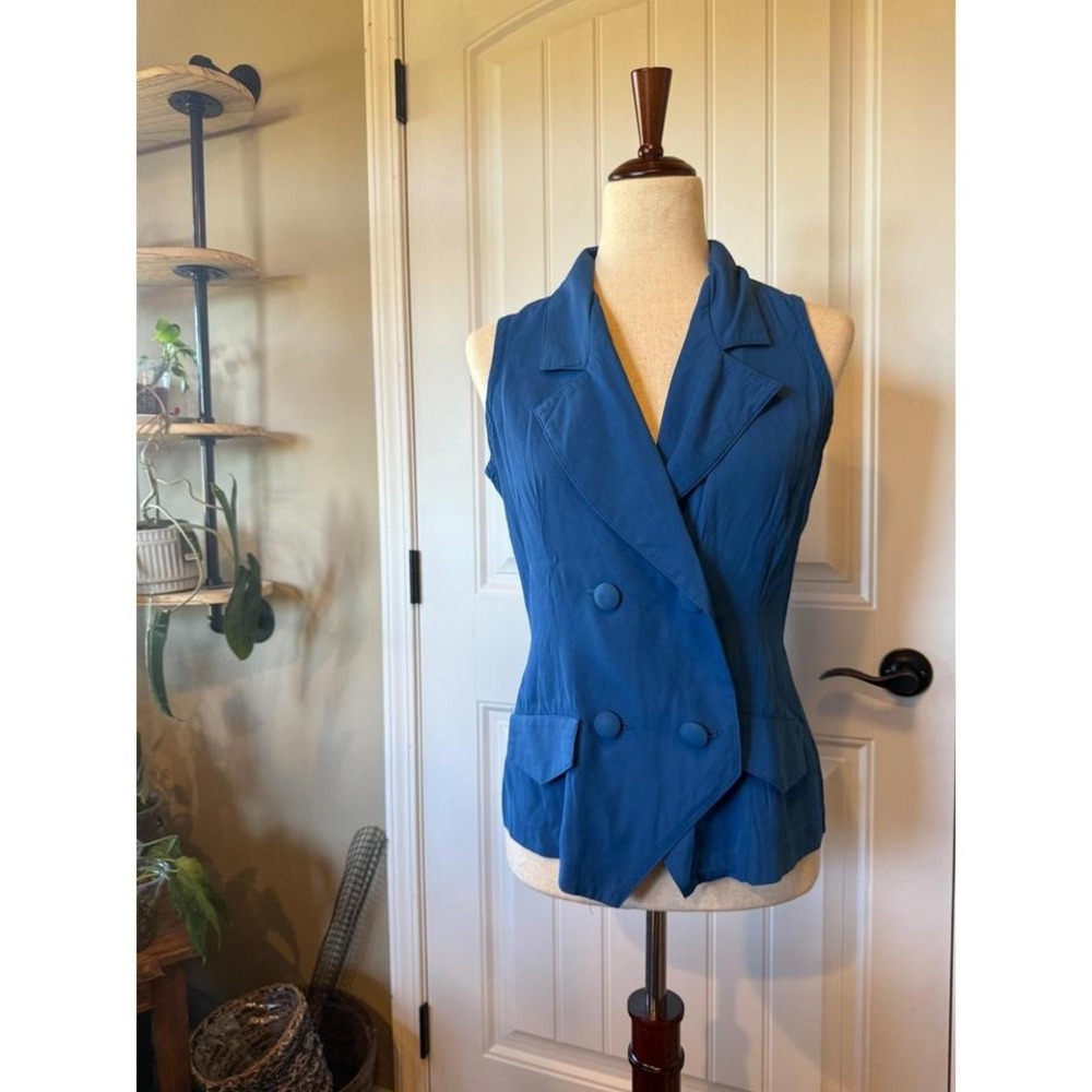 Wrapper USA Blue Double Breasted Sleeveless Vest Blazer Top Women's Medium